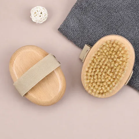 Cepillo de Baño de Cerdas de Jabalí Natural Cepillo Corporal de Madera de Haya para Exfoliación con Correa de Algodón