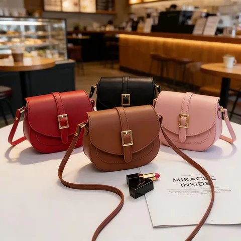 Minimalist PU Leather Saddle Crossbody Bag for Women Solid Color Adjustable Shoulder Strap Commuter Fashion Messenger Bag