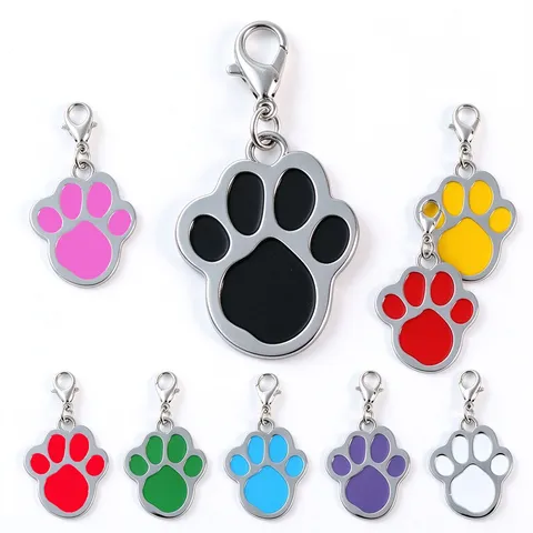 Etiqueta de Identificación para Mascotas Huella de Pata de Dibujos Animados para Perros Gatos Colgante de Esmalte con Cierre de Mosquetón