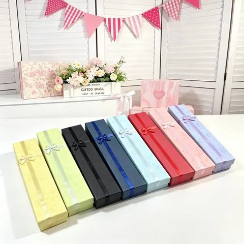 Portagioie Lungo in Cartone di Carta Scatola Regalo Rettangolo Con Fiocco per Collana Bracciale Confezione Organizzatore