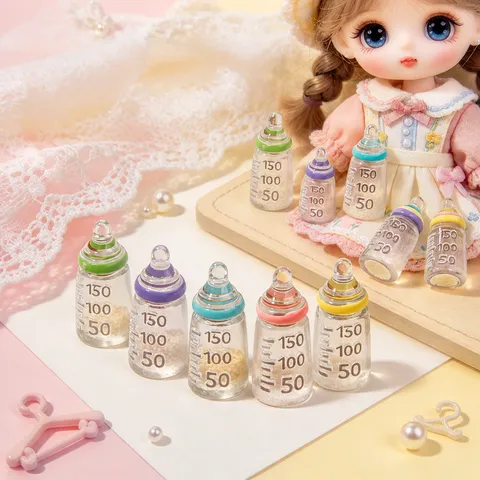 Mini Biberón Simulación Resina Dijes Anillos Coloridos Marcas De Escala Accesorios Artesanía DIY Decoración Casa De Muñecas