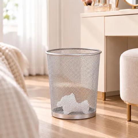 Metal Mesh Trash Can Iron Wire Wastebasket Round Square Open Top Breathable Garbage Bin For Home Office Kitchen Bathroom