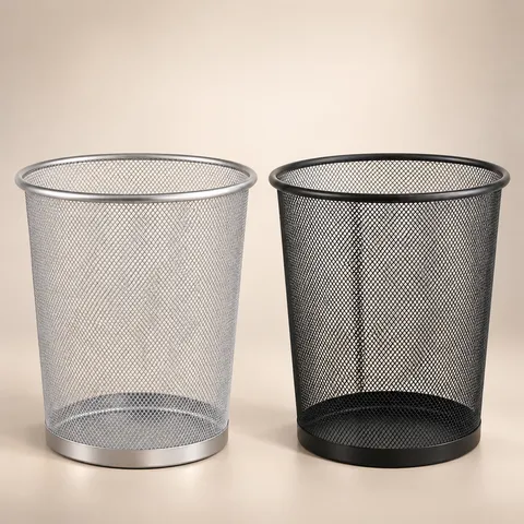 Metal Mesh Trash Can Iron Wire Wastebasket Round Square Open Top Breathable Garbage Bin For Home Office Kitchen Bathroom