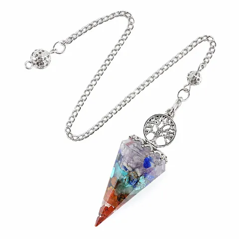 Vintage Tree Of Life Crystal Pendulum Pendant Hexagonal Cone Resin Natural Stone Necklace For Yoga Meditation Healing Energy Women Jewelry