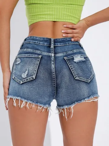 Pantaloncini di Jeans Strappati a Vita Alta da Donna Estate Orlo Sfilacciato Lavato Jeans Pantaloncini Sexy Streetwear Casual Bottom