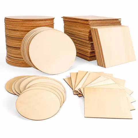 Φυσικές Φέτες Ξύλου για Χειροτεχνίες DIY Ημιτελείς Ξύλινες Πλάκες για Χριστούγεννα Γενέθλια Γάμο Παιδική Ζωγραφική Στρογγυλά Ορθογώνια Σχήματα