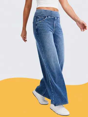 Women's High Waist Wide Leg Jeans Loose Straight Denim Pants With Whisker Monkey Wash Vintage Distressed Fashion Casual Daily Trousers