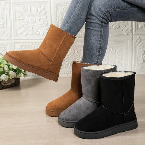 Botas de Nieve para Mujer Media Caña Invierno Cálido Forro de Felpa Gamuza Suela Gruesa Botas Antideslizantes Estilo Coreano Casual Exterior