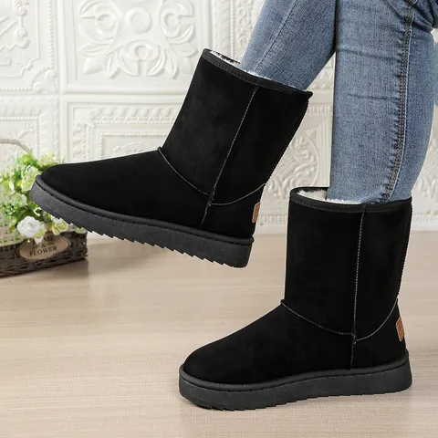 Botas de Nieve para Mujer Media Caña Invierno Cálido Forro de Felpa Gamuza Suela Gruesa Botas Antideslizantes Estilo Coreano Casual Exterior