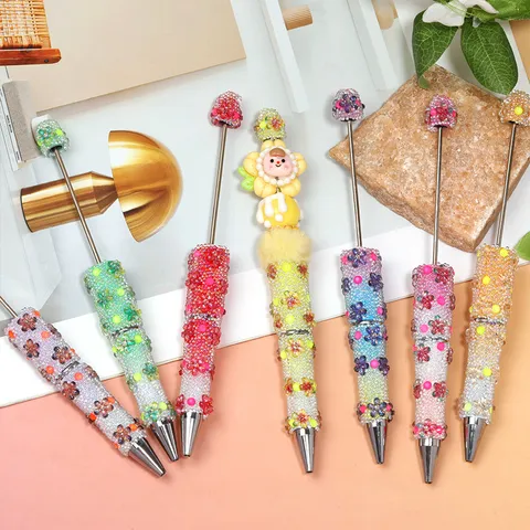 Gradient Acryl Blume DIY Perle Kugelschreiber Ästhetische Handgefertigte Heavy Duty Blase Perle Schreibstift Für Schüler Büro Schreibwaren Geschenk