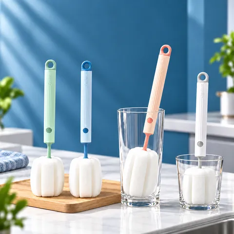 Long Handle Sponge Cup Brush Detachable Bottle Cleaning Brush For Thermos Tea Cup Baby Bottle Household Kitchen Cleaning Tool