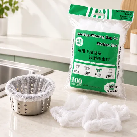 Disposable Kitchen Sink Filter Mesh Bags Elastic Strainer Bags For Food Residue Garbage Fine Mesh Anti Blocking White