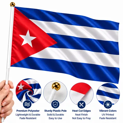 Bandiere A Mano Di Porto Rico Tessuto In Poliestere Con Asta In Plastica Piccola Decorazione Nazionale Parate Sportive
