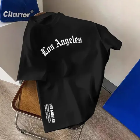T-Shirt Homme Décontracté en Coton avec Impression Graphique Gothique Los Angeles Haut Ample à Manches Courtes pour Femmes Unisexe Streetwear
