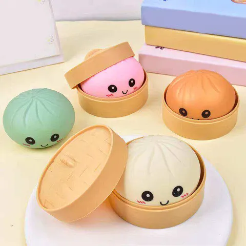 Simulation Bun Squishy Toy Glitter Bead Stress Relief Fidget Toy Cute Cartoon Smile Face Slow Rising Sensory Toy For Kids Adults