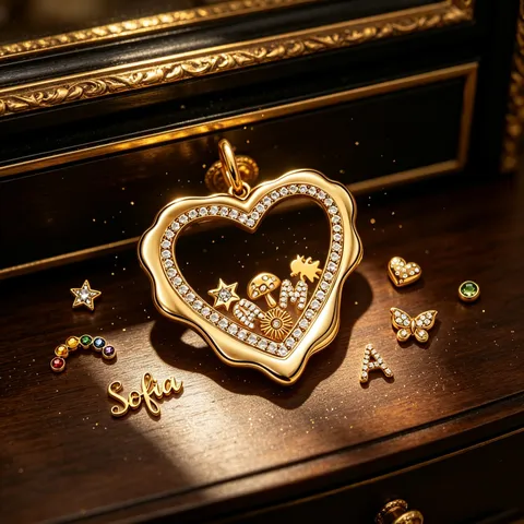 Irregular Heart Floating Charm Locket Necklace Copper Gold Rhinestone Hollow Pendant For Women Jewelry Gift