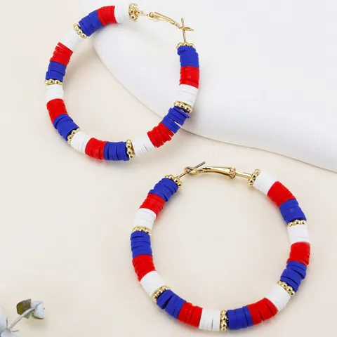 American Independence Day Polymer Clay Hoop Earrings Retro Red White Blue Star USA Letter Rhinestone Exaggerated Jewelry For Women