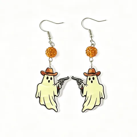 Halloween Cartoon Cowboy Ghost Acrylic Drop Earrings Creative Cute Asymmetric Pumpkin Ghost Dangle Earrings For Women Party Jewelry