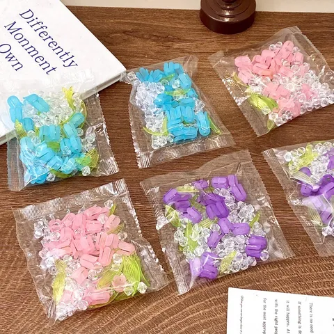 Kit de Matériel de Veilleuse Tulipe DIY Perles de Fleurs en Plastique Dépoli Feuilles pour Bouquet Fait Main Fournitures Bijoux