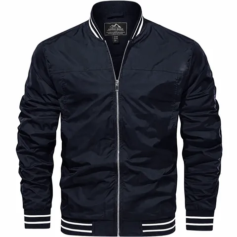 Herren Leichte Bomberjacke Casual Windbreaker Stehkragen Rippstrick-Verzierung Reißverschluss Dünner Outdoor Mantel Für Herren