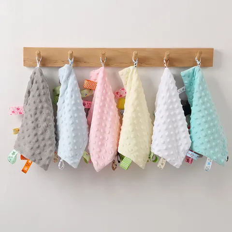 Baby Security Blanket Soft Minky Dot Fabric Appease Towel With Colorful Sensory Tags Comforting Sleeping Tool For Infants Toddlers