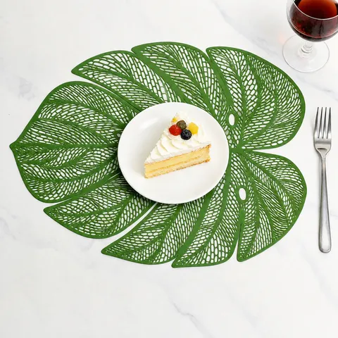 Hohles Monstera-Blatt PVC Platzset Hitzebeständige Metallische Tischmatte Dekorative Esszimmermatte Für Küche Restaurant