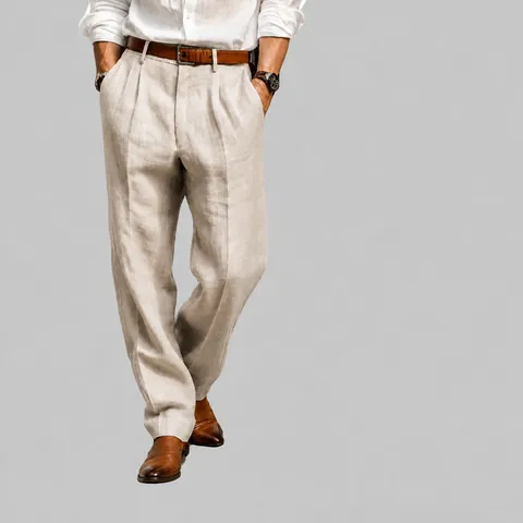 Men's Vintage Pleated Casual Trousers 100% Cotton Summer Straight Leg Breathable Outdoor Sports Pants Regular Fit Bottoms