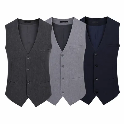 Men's Slim Fit Suit Vest V-Neck Single Breasted Business Waistcoat Formal Wedding Party Dress Vest Polyester Viscose Blend Top
