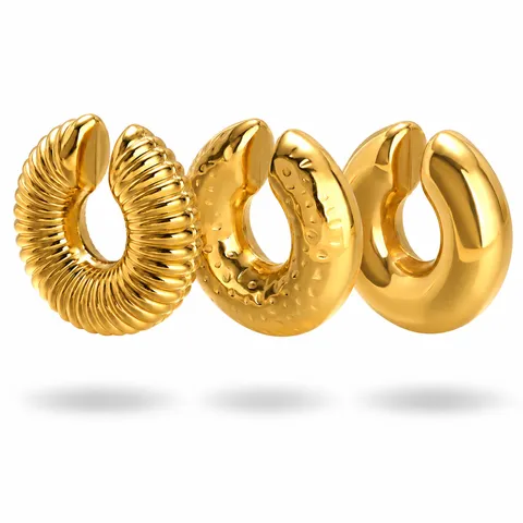 Chunky Roestvrij Staal C-Vorm Oorclips Goud Zilver Verguld Spiraal Gehamerd Getextureerd Zonder Piercing Oorbellen Voor Vrouwen Sieraden