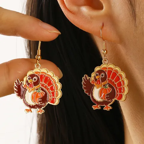Creative Handmade Polymer Clay Turkey Stud Earrings For Women Thanksgiving Autumn Holiday Jewelry Gold Alloy Post Multi Color