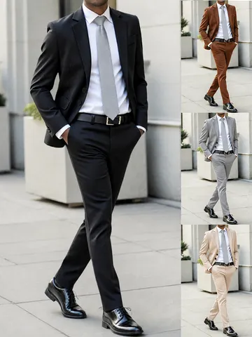 Men Business Suit Set Slim Fit Formal Jacket Pants For Wedding Banquet Business Professional Solid Color Polyester Suit