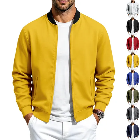 Herren Vintage Bomberjacke Stehkragen Reißverschluss Fliegerjacke Einfarbig Lässige Sportliche Oberbekleidung Herren Bekleidung Top