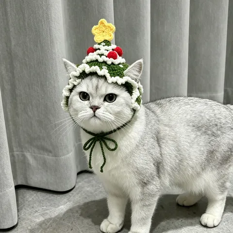 Cute Pet Christmas Tree Hat Knitted Polyester Headwear For Cats And Small Dogs Adjustable Christmas Costume For Pets Photography Props
