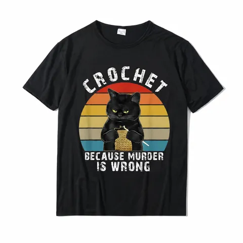 Divertente Maglietta Gatto Nero all'Uncinetto in Cotone Vintage Tramonto Grafica Tee Manica Corta Girocollo Estate Top Unisex Abbigliamento Casual