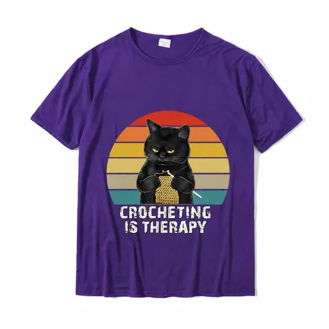 Divertente Maglietta Gatto Nero all'Uncinetto in Cotone Vintage Tramonto Grafica Tee Manica Corta Girocollo Estate Top Unisex Abbigliamento Casual