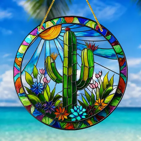Bohemian Stained Glass Style Acrylic Hanging Disc Decoration Colorful Animal Mandala Wall Art For Indoor Outdoor Home Garden Decor