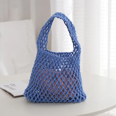 Handgefertigte Gewebte Baumwollfaden Handtasche Für Damen Frühling Sommer Ins Stil Kleine Frische Ajouré Tote Tasche Für Foto Requisite