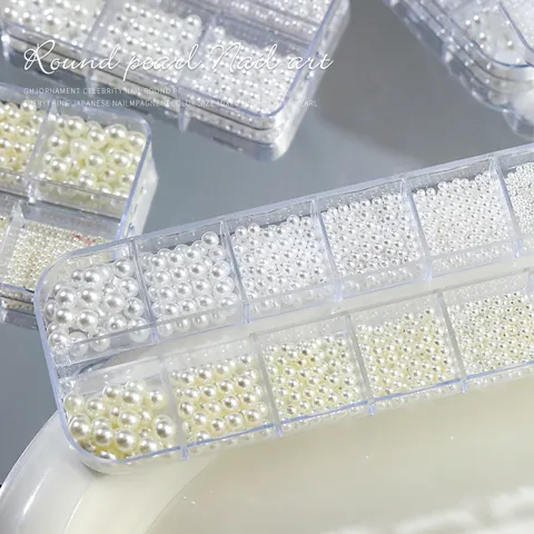 Artificial Pearl ABS Resin Mixed Sizes Flat Back Round Pearls For Nail Art DIY Manicure Accessories Shiny White Ivory Gems Storage Case