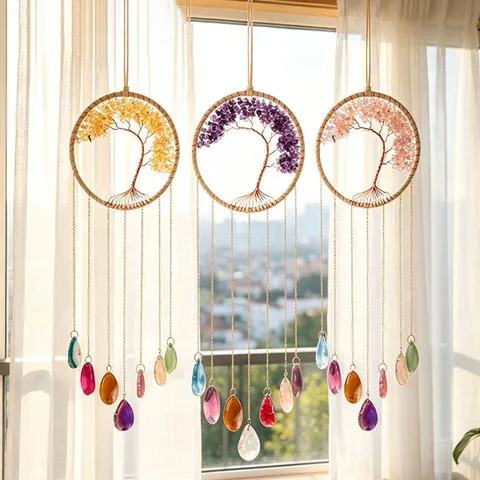 Natuurlijk Kristal Levensboom Dromenvanger Agaat Plak Hanger Windspel Hangend Ornament Huis Wanddecoratie