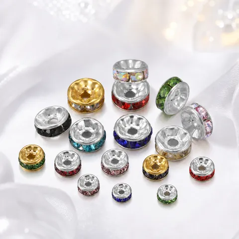 Rondelle Spacer Beads Glass Rhinestone Metal Flat Edge Wave For DIY Jewelry Making Bracelet Necklace Craft Supplies