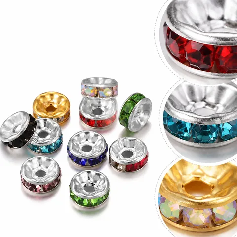 Rondelle Spacer Beads Glass Rhinestone Metal Flat Edge Wave For DIY Jewelry Making Bracelet Necklace Craft Supplies