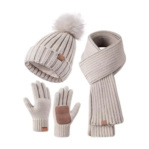 Set Invernale Caldo Berretto In Maglia Sciarpa E Guanti Touch Screen Per Uomo Donna Set Termico All'aperto Con Pompon