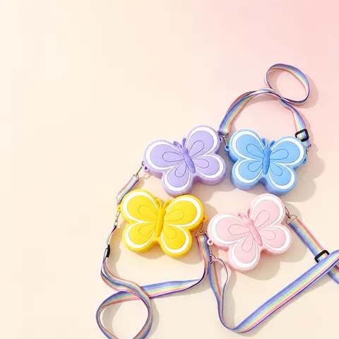 Butterfly Silicone Crossbody Bag Rainbow Strap Waterproof Shoulder Purse For Kids Girls Cute Coin Storage Gift