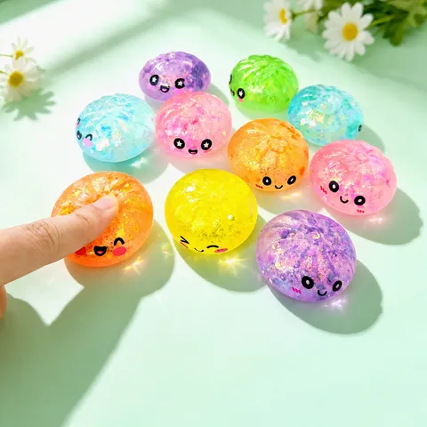 Cartoon Smile Face Squishy Bun Toy Glitter Stress Relief Fidget Squeeze Toy For Kids Adults Office Gift