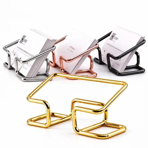 Metal Business Card Holder Minimalist Desktop Stand Geometric Iron Office Desk Storage Organizer Display Rack