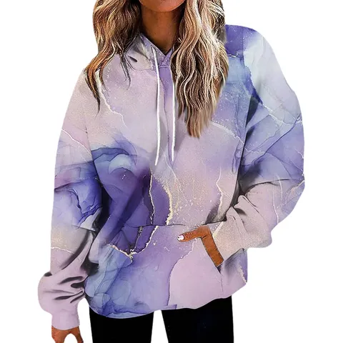 Γυναικείο Casual Φούτερ με Κουκούλα 3D Εκτύπωση Oversized Hoodie Vintage Tie Dye Μακρύ Μανίκι Πουλόβερ Με Τσέπη Baseball Style