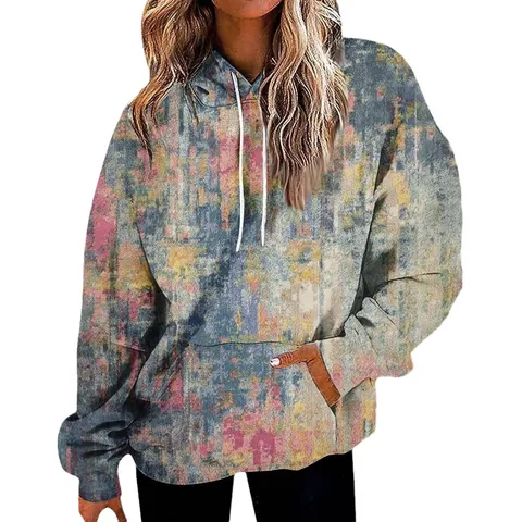 Γυναικείο Casual Φούτερ με Κουκούλα 3D Εκτύπωση Oversized Hoodie Vintage Tie Dye Μακρύ Μανίκι Πουλόβερ Με Τσέπη Baseball Style