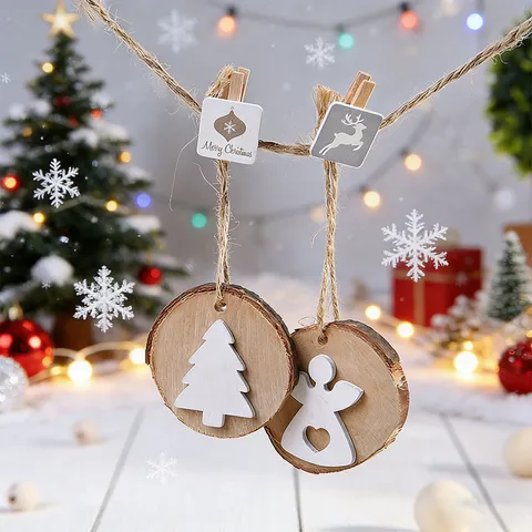 Addobbi Natalizi da Appendere in Legno Fette di Legno Naturale Fiocco di Neve Angelo Albero Ciondolo Festivo Fai-da-Te Artigianato Decorazioni Natalizie