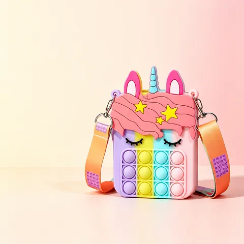 Unicorn Crossbody Bag Silicone Pop It Fidget Toy Shoulder Purse For Kids Girls Waterproof Lightweight Adjustable Strap