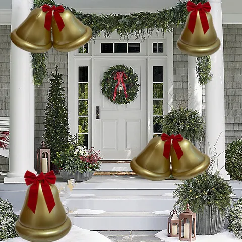 Große Aufblasbare Weihnachtsglocke Ornament PVC Simulations Hängeglocke Mit Schleife Oder LED Licht Für Outdoor Garten Deko